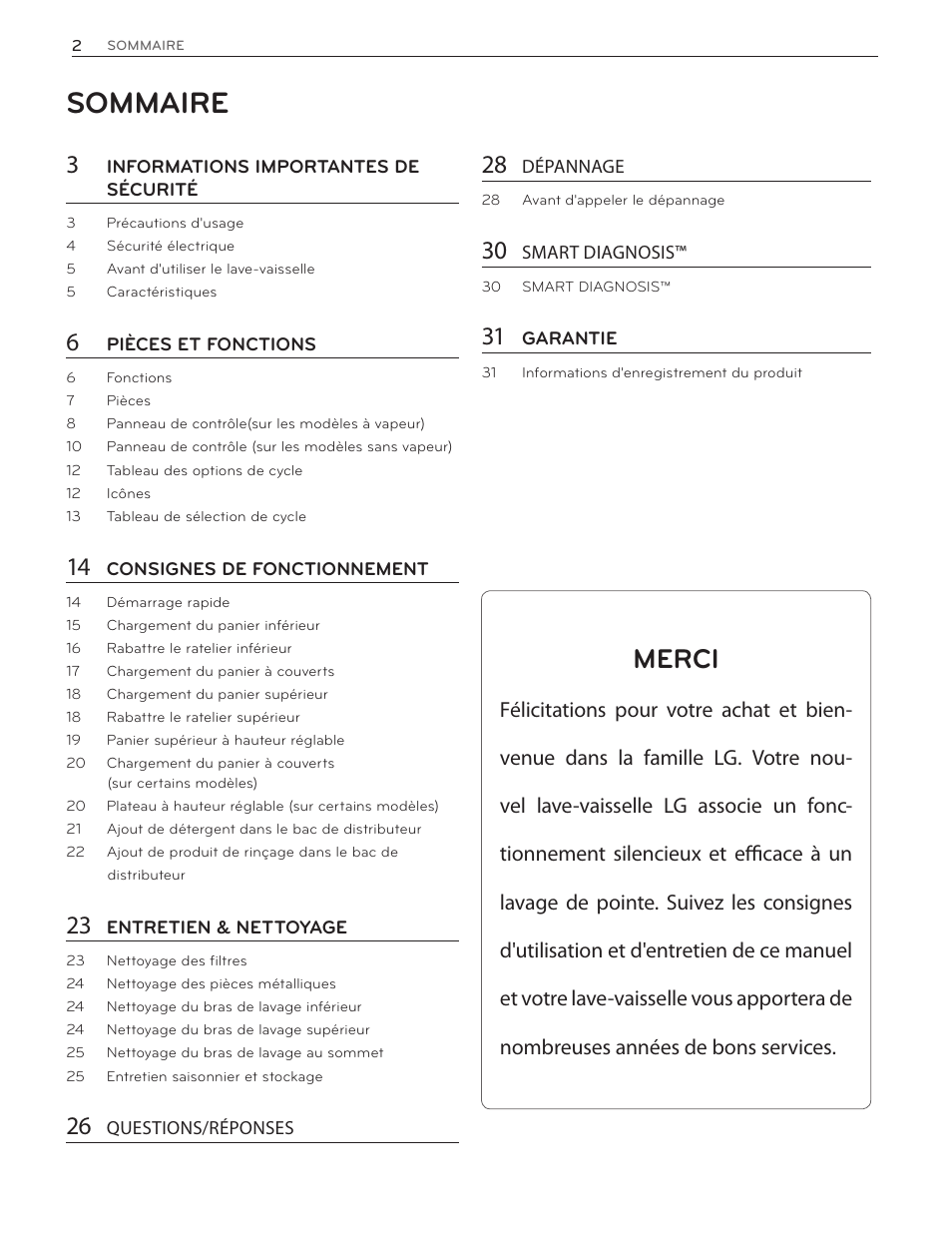 Sommaire, Merci | LG LDF7774WW User Manual | Page 66 / 100