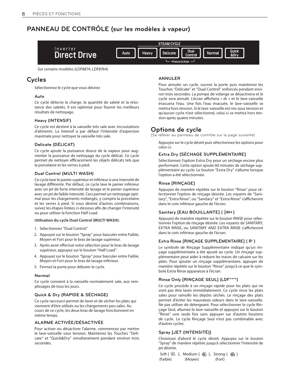 Options de cycle | LG LDF7774WW User Manual | Page 72 / 100