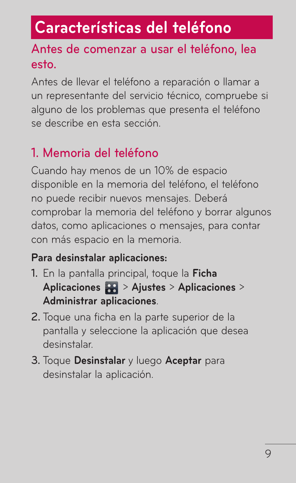 Características del teléfono, Características del, Teléfono | Antes de comenzar a usar el teléfono, lea esto | LG LGE739BK User Manual | Page 157 / 312