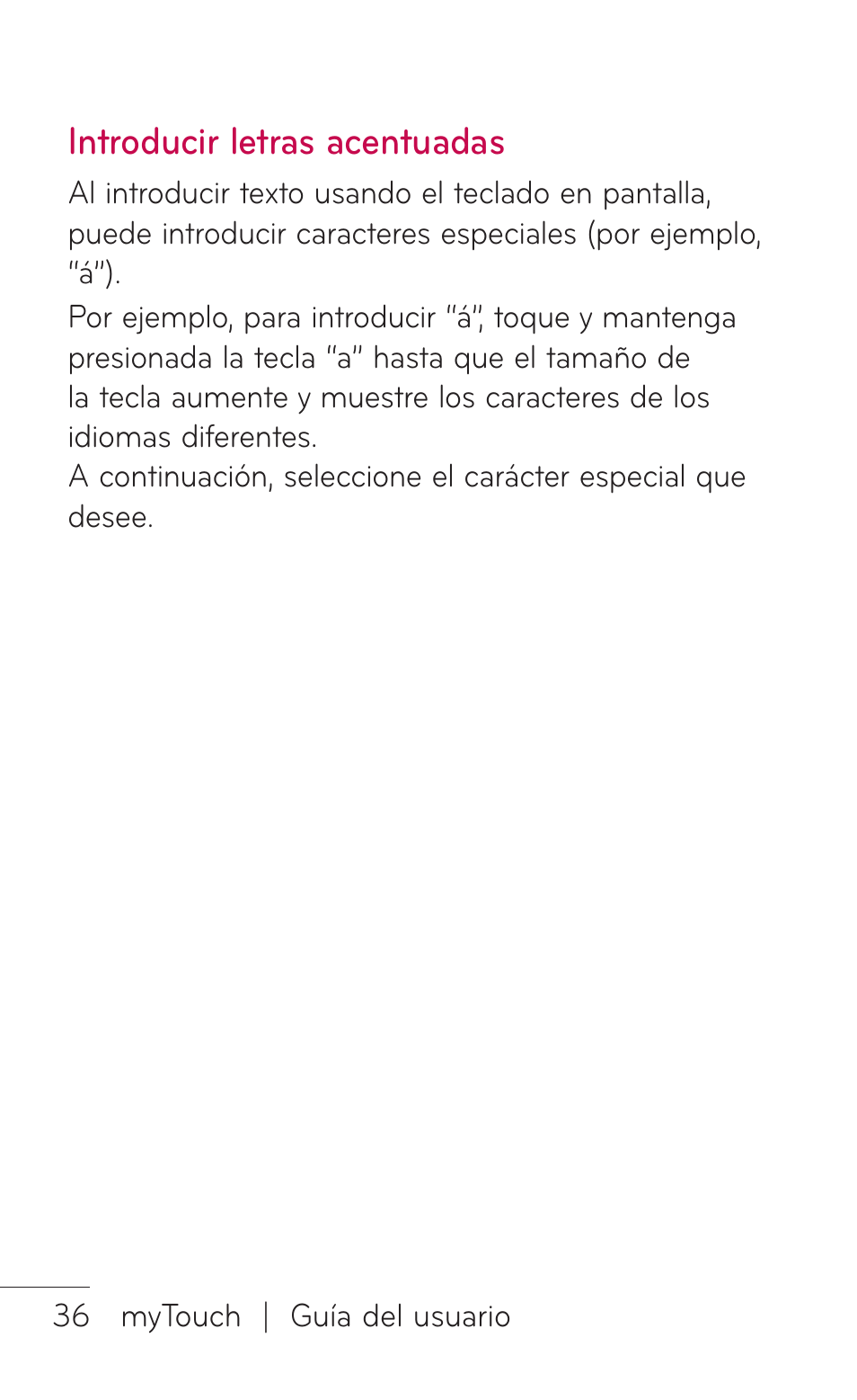 Introducir letras acentuadas, Introducir letras, Acentuadas | LG LGE739BK User Manual | Page 184 / 312