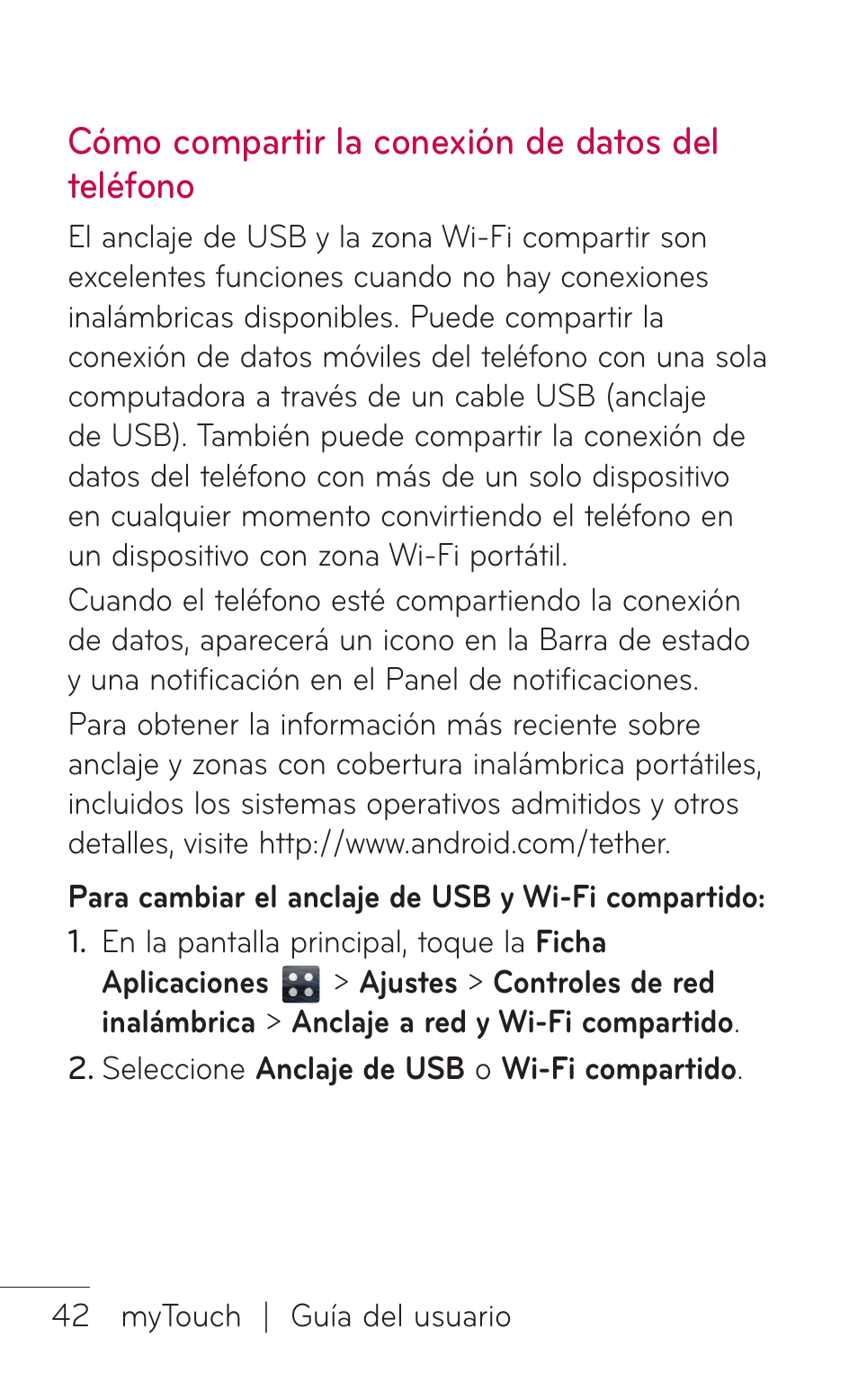 Cómo compartir la conexión de datos del teléfono, Cómo compartir la, Conexión de datos del | Teléfono | LG LGE739BK User Manual | Page 190 / 312