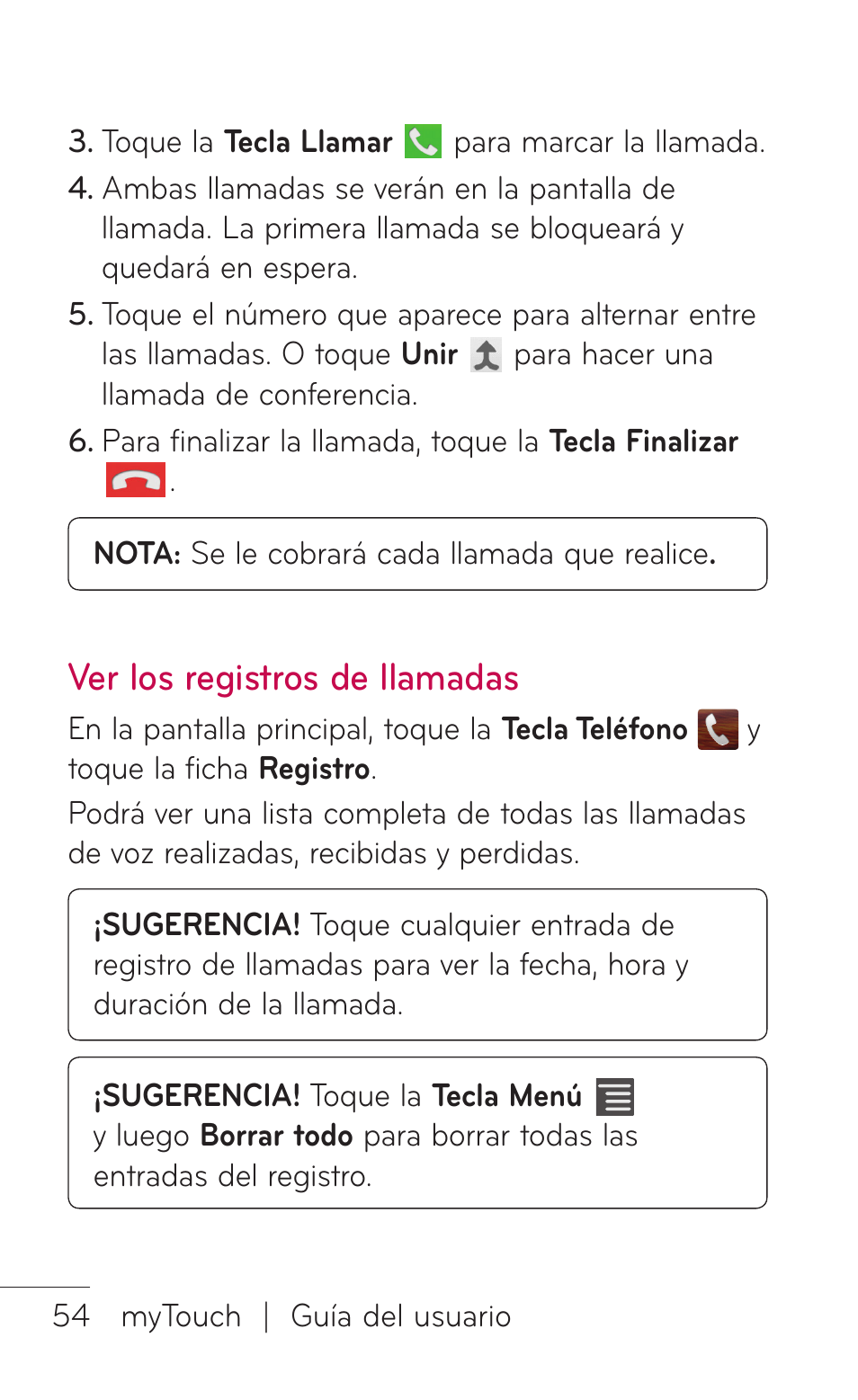 Ver los registros de llamadas, Ver los registros de, Llamadas | LG LGE739BK User Manual | Page 202 / 312