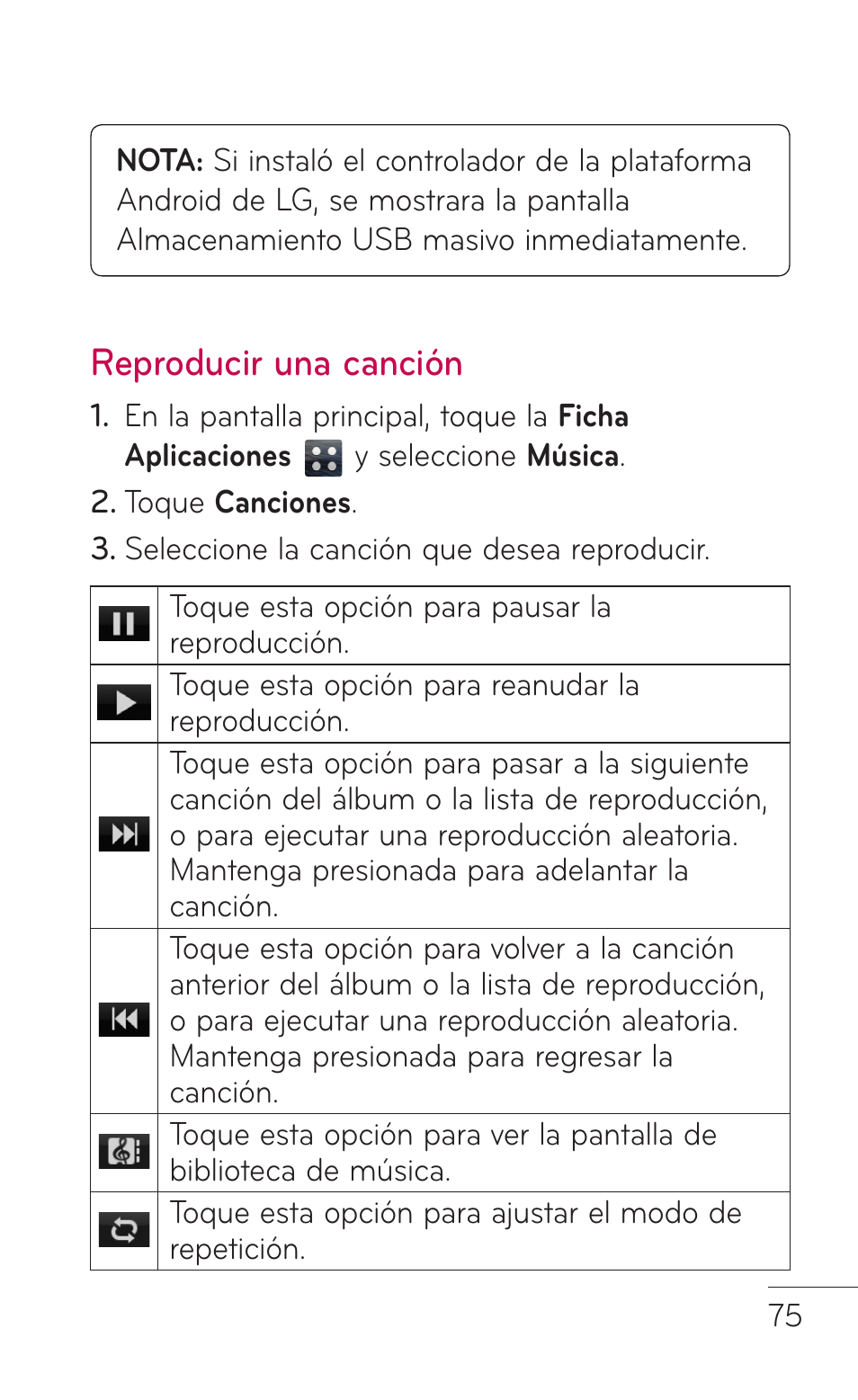 Reproducir una canción | LG LGE739BK User Manual | Page 223 / 312