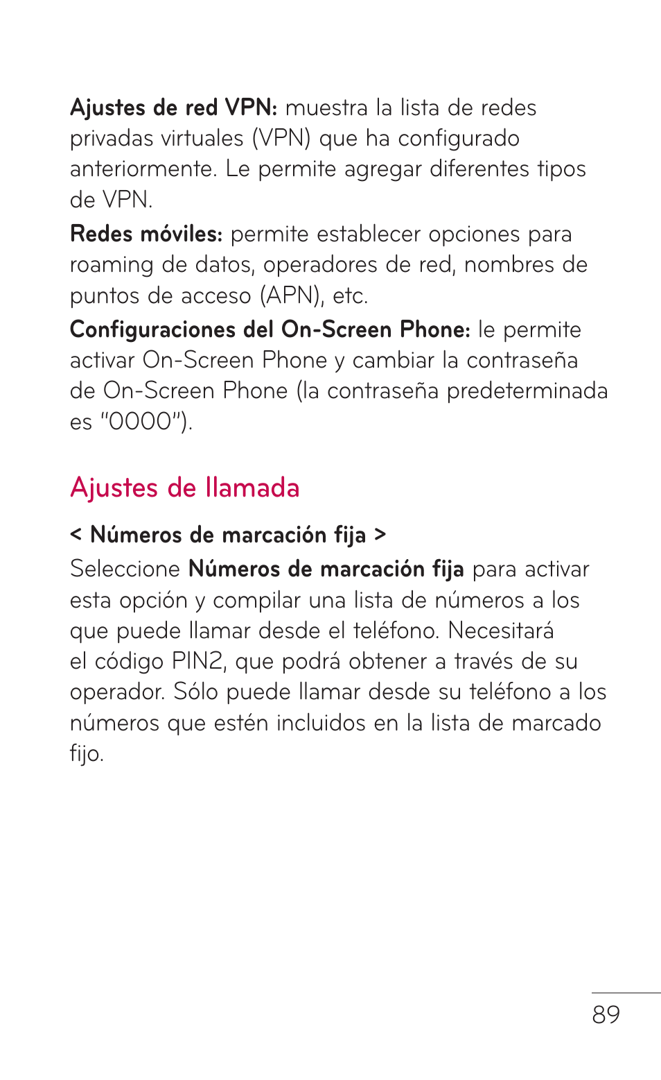 Ajustes de llamada | LG LGE739BK User Manual | Page 237 / 312