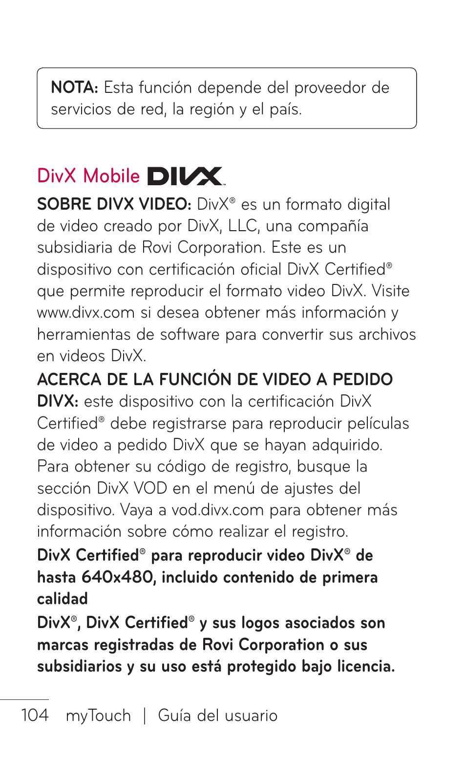 Divx mobile | LG LGE739BK User Manual | Page 252 / 312