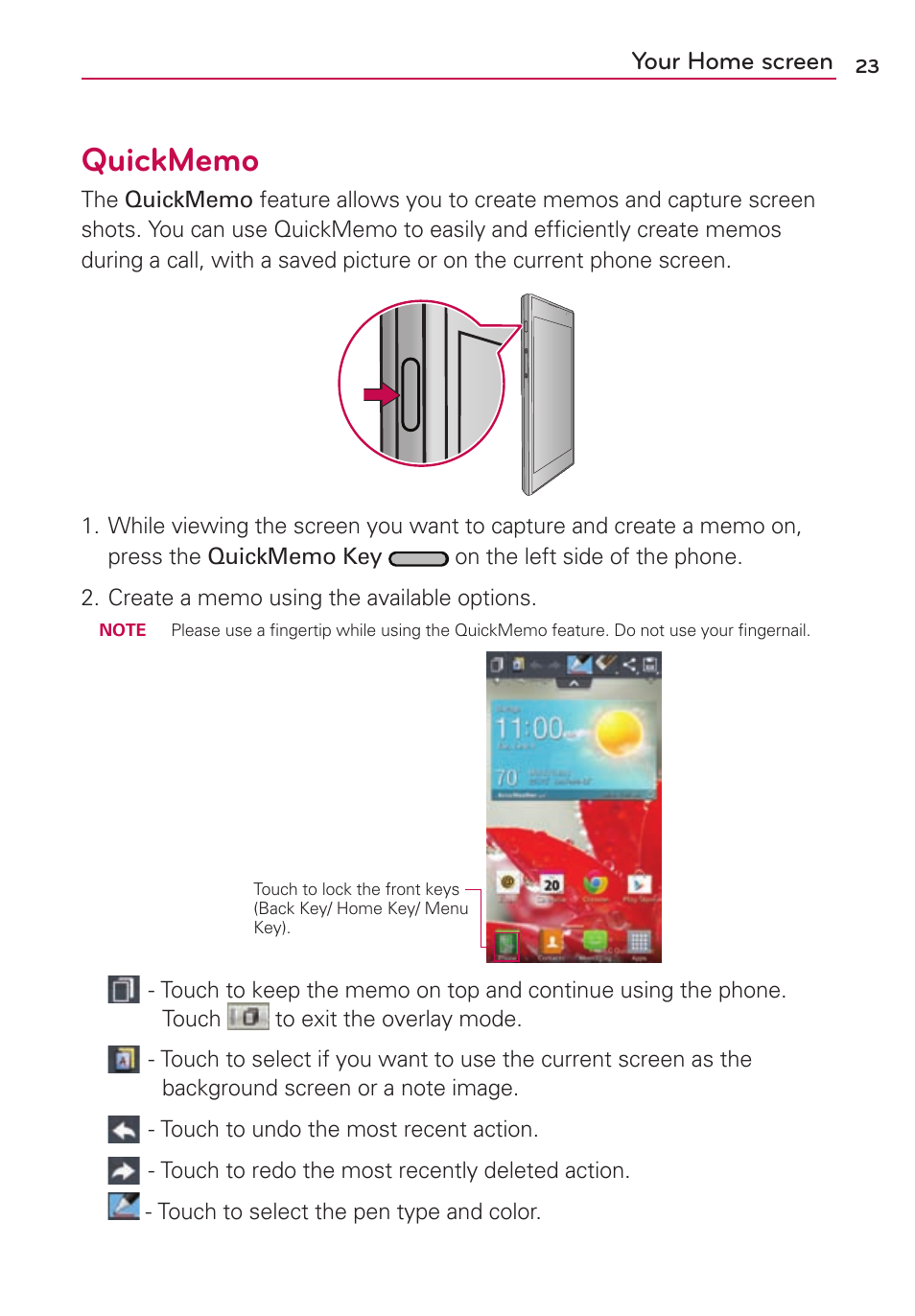 Your home screen | LG US780 User Manual | Page 23 / 117