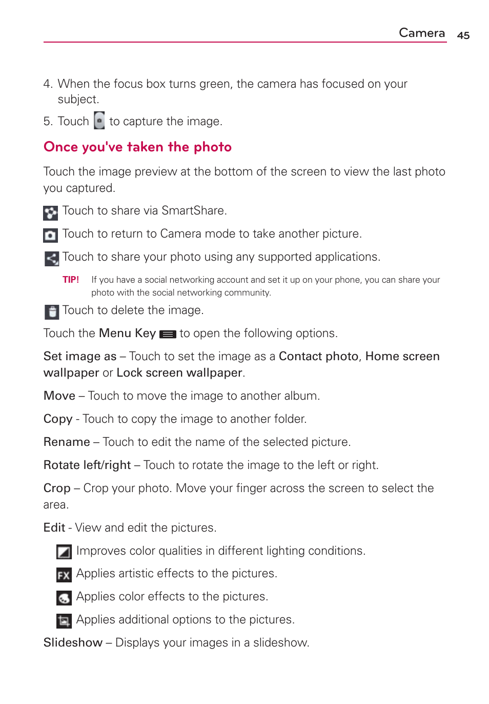 Once you've taken the photo | LG US780 User Manual | Page 45 / 117