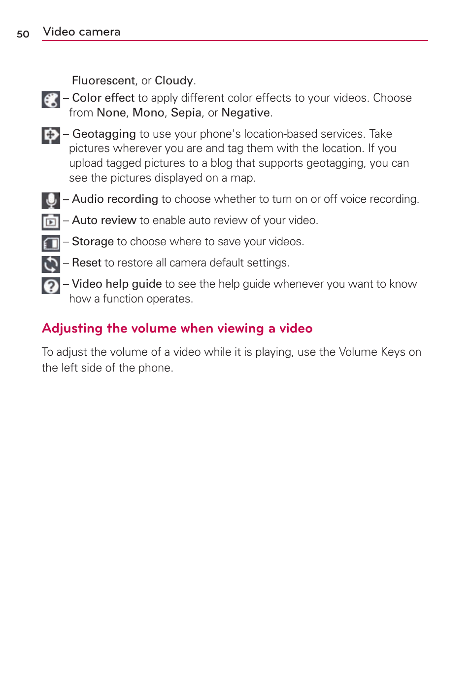 Adjusting the volume when viewing a video | LG US780 User Manual | Page 50 / 117