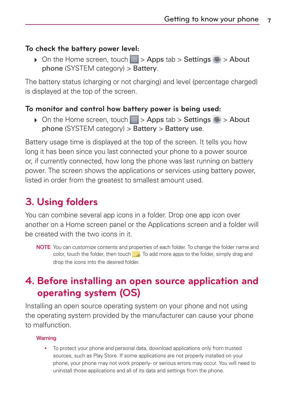 Using folders | LG US780 User Manual | Page 7 / 117