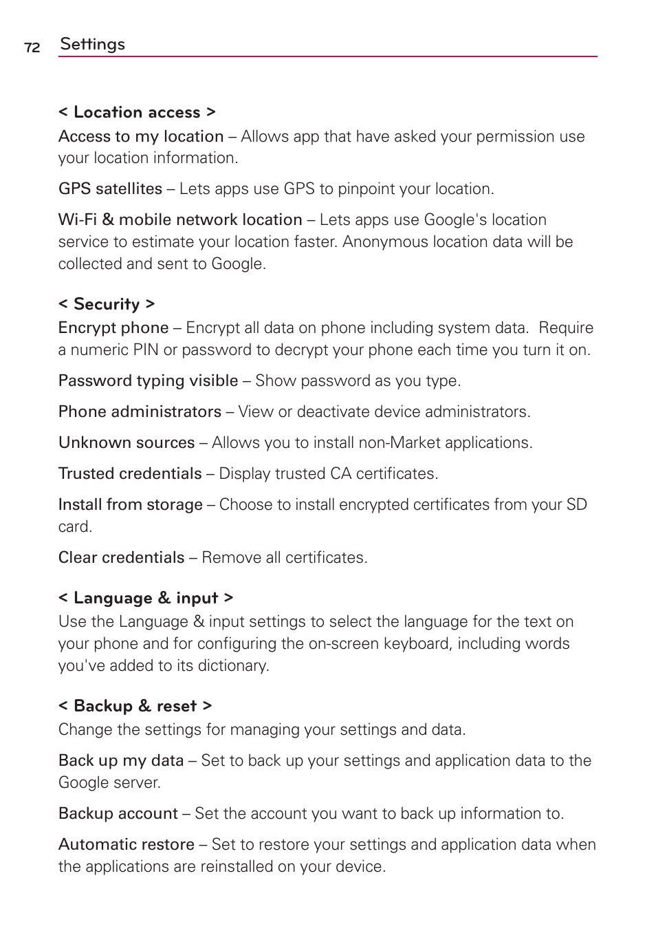 LG US780 User Manual | Page 72 / 117