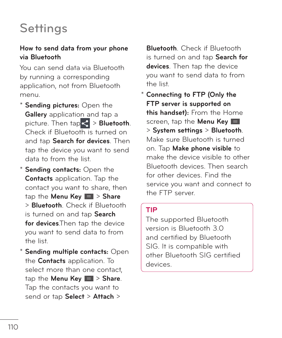 Settings | LG LGP769BK User Manual | Page 112 / 167