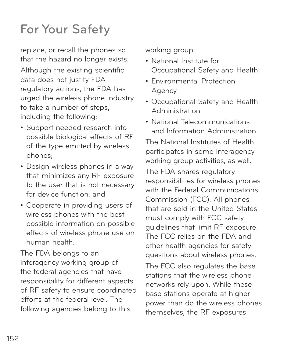 For your safety | LG LGP769BK User Manual | Page 154 / 167