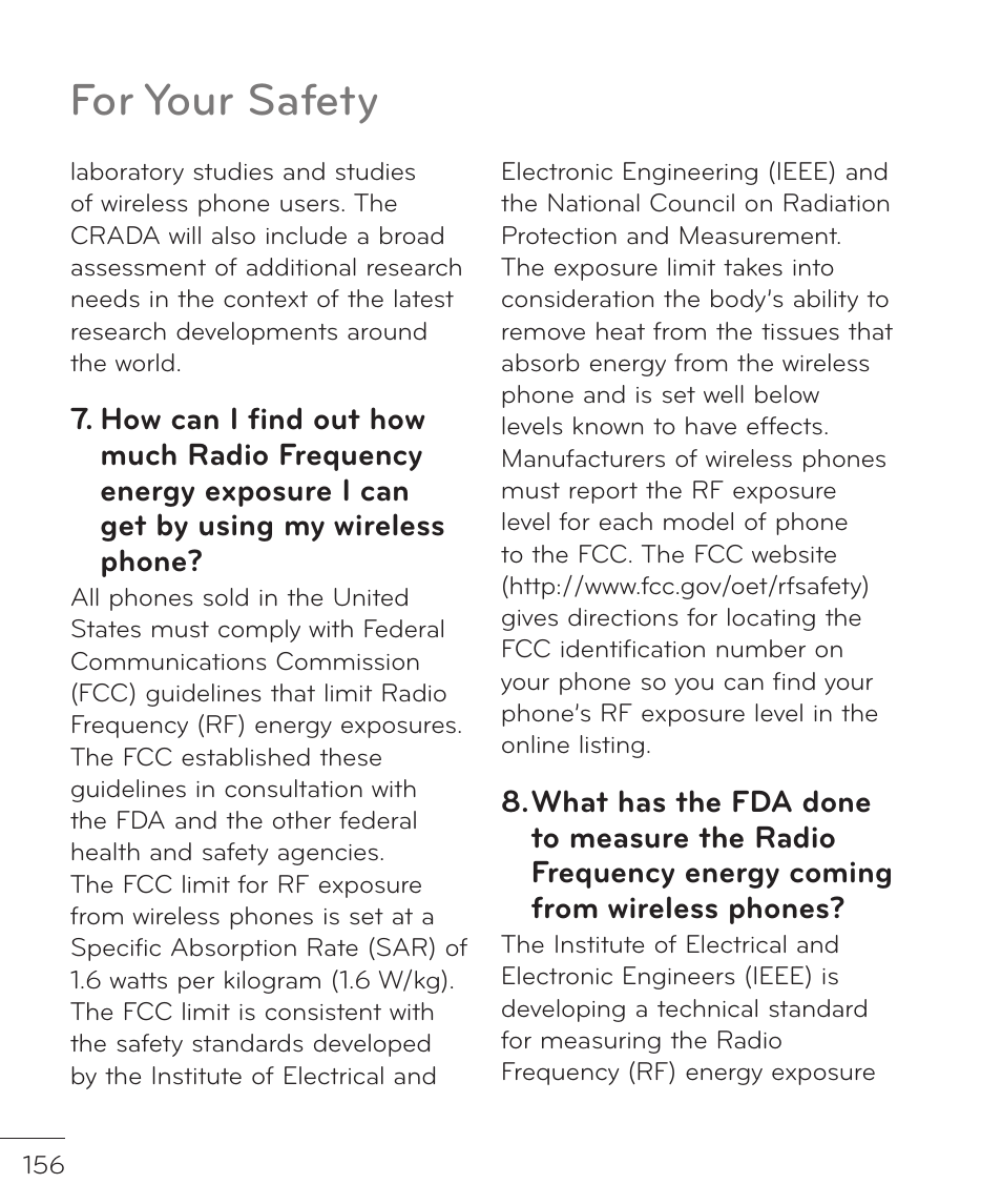 For your safety | LG LGP769BK User Manual | Page 158 / 167