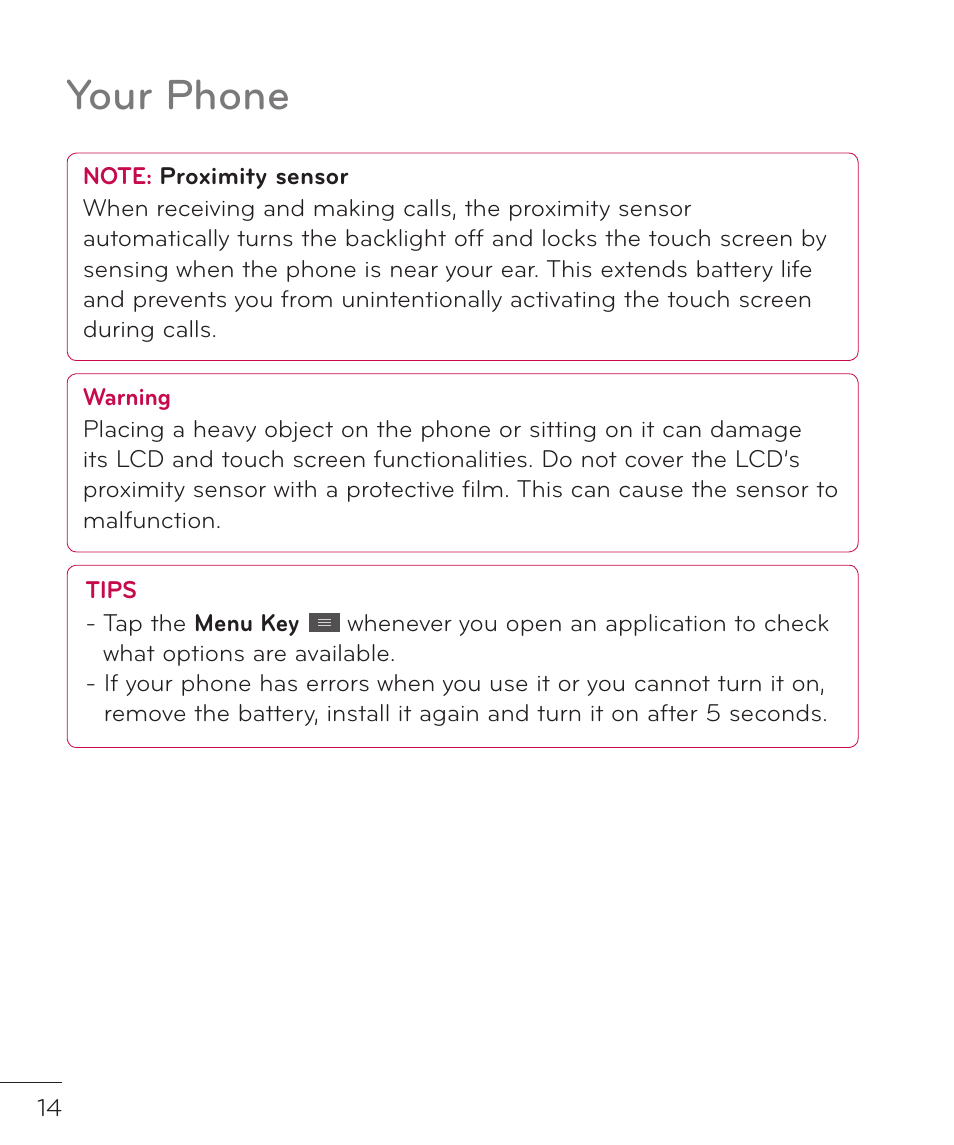 Your phone | LG LGP769BK User Manual | Page 16 / 167