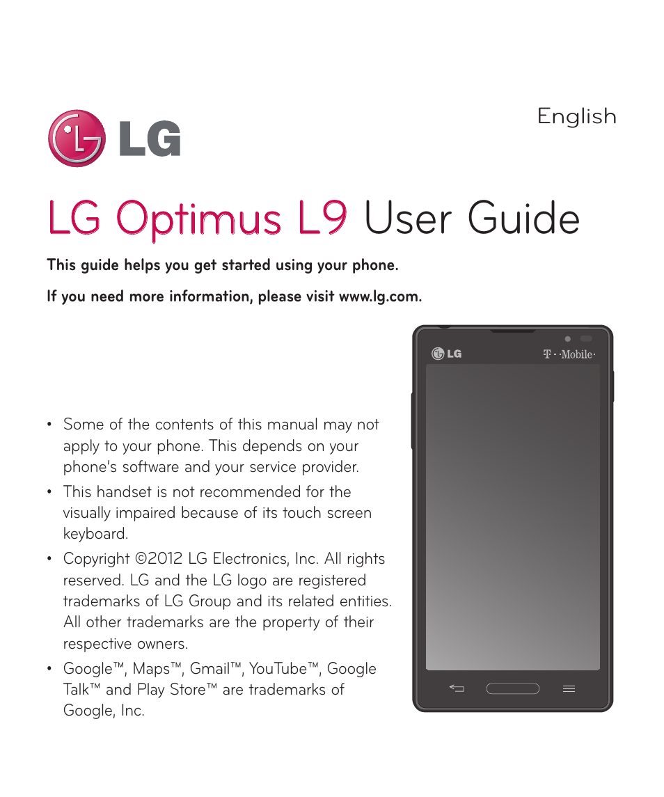 Lg optimus l9 user guide | LG LGP769BK User Manual | Page 3 / 167