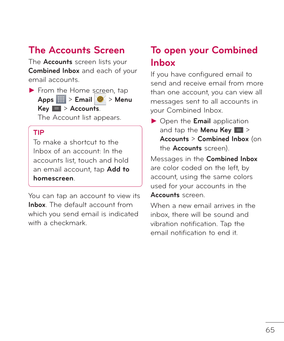 The accounts screen | LG LGP769BK User Manual | Page 67 / 167