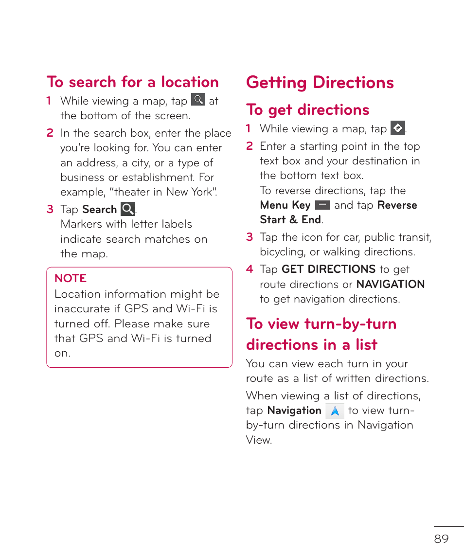 Getting directions | LG LGP769BK User Manual | Page 91 / 167