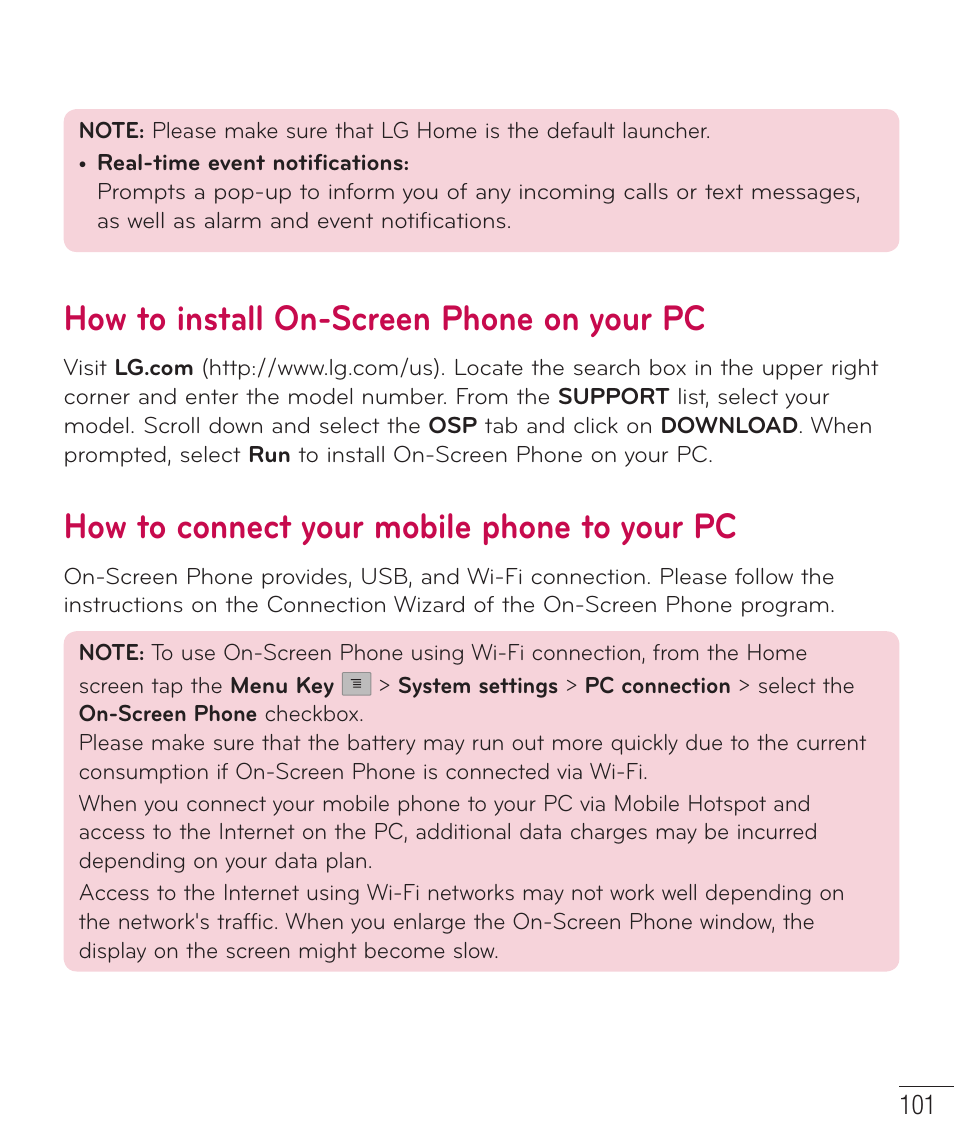 How to install on-screen phone on your pc, How to connect your mobile phone to your pc | LG D520 User Manual | Page 103 / 139