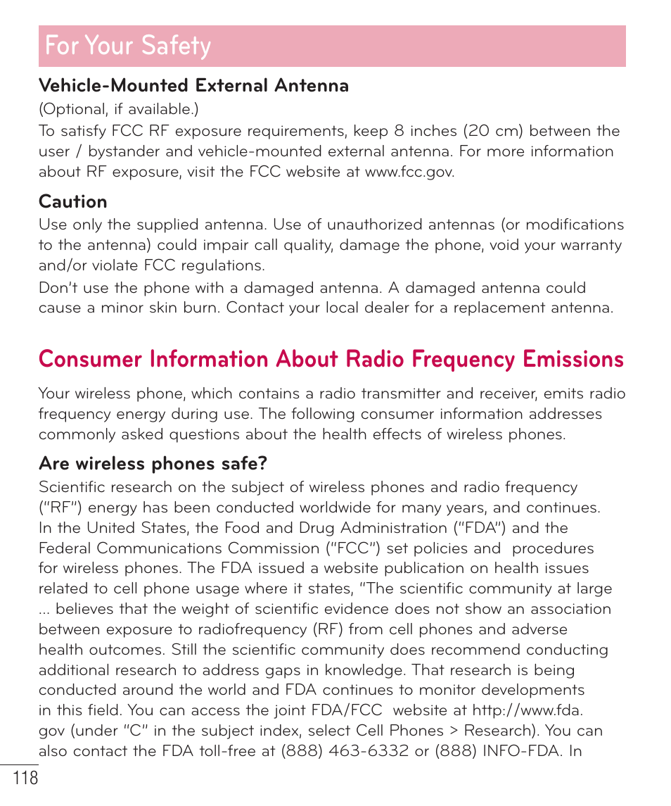 For your safety | LG D520 User Manual | Page 120 / 139