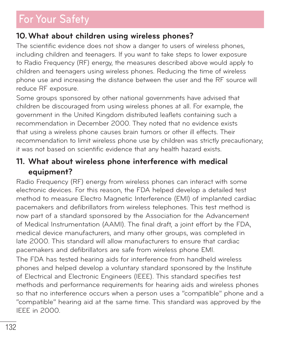 For your safety | LG D520 User Manual | Page 134 / 139