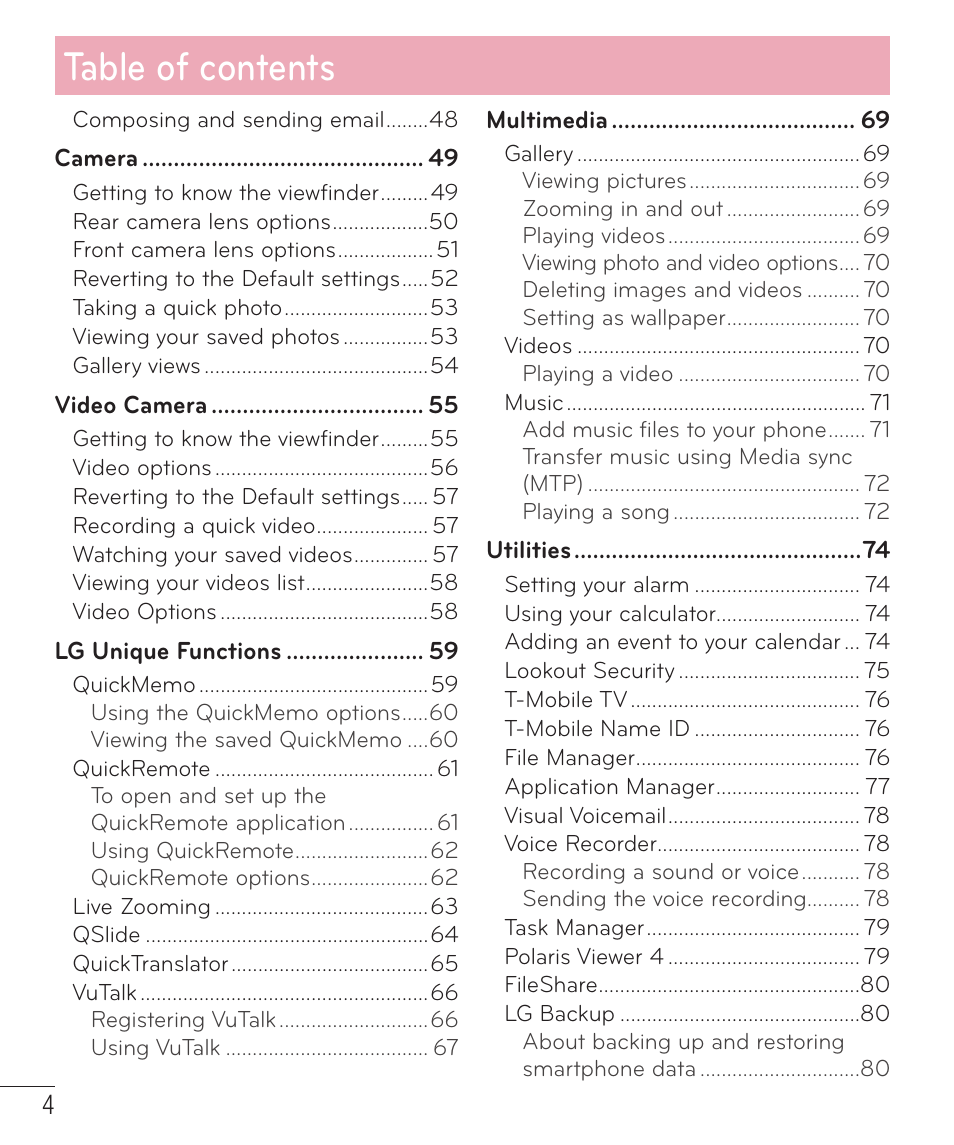 LG D520 User Manual | Page 6 / 139