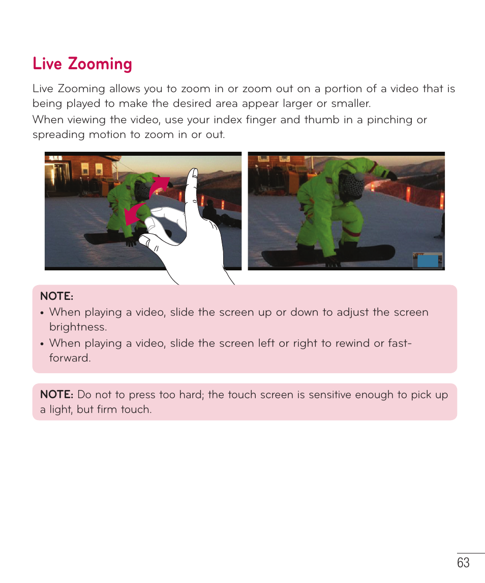Live zooming | LG D520 User Manual | Page 65 / 139