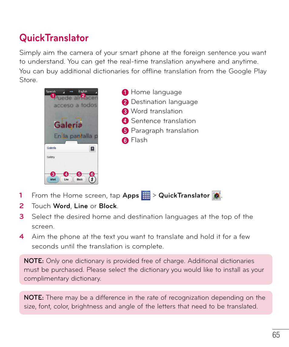 Quicktranslator | LG D520 User Manual | Page 67 / 139