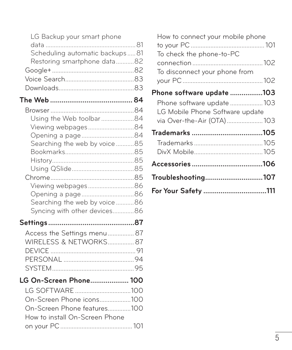 LG D520 User Manual | Page 7 / 139