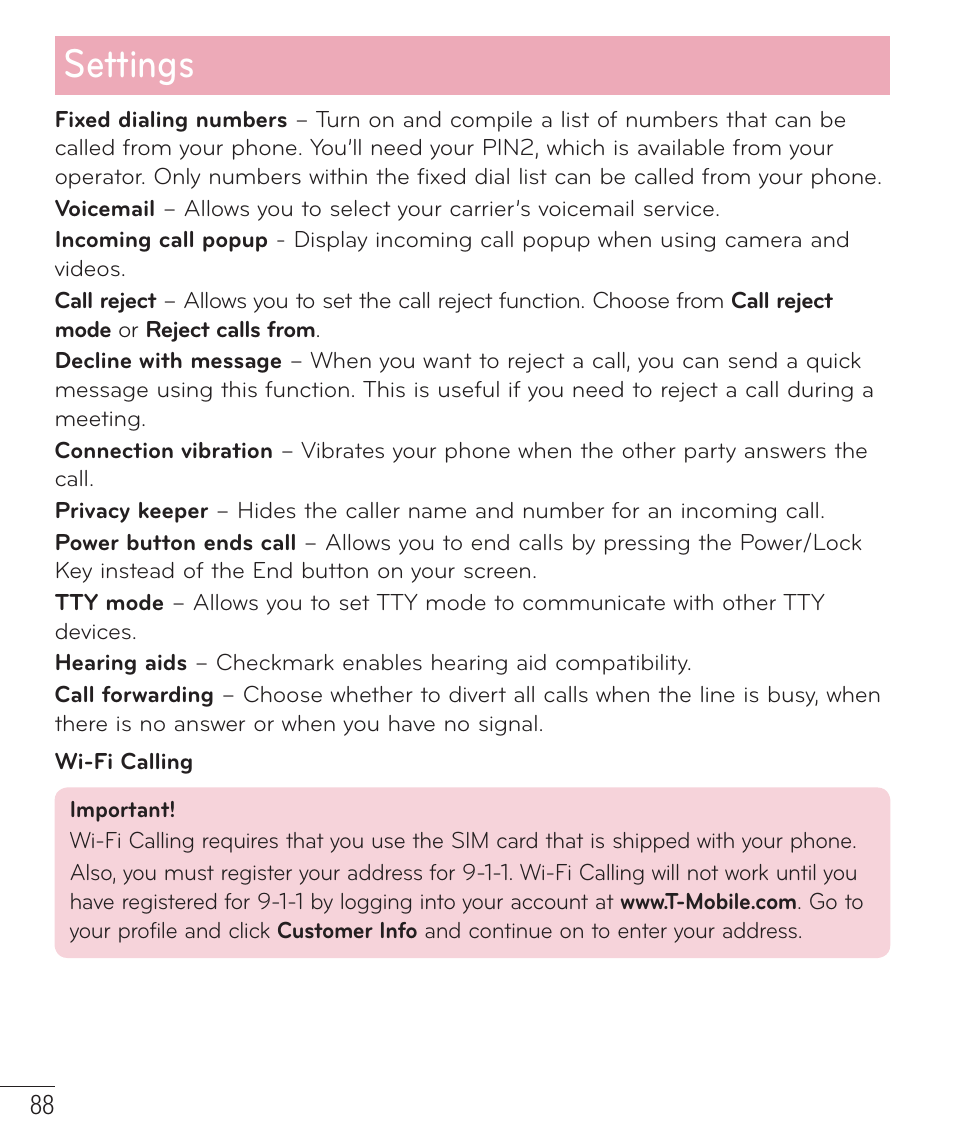 Settings | LG D520 User Manual | Page 90 / 139