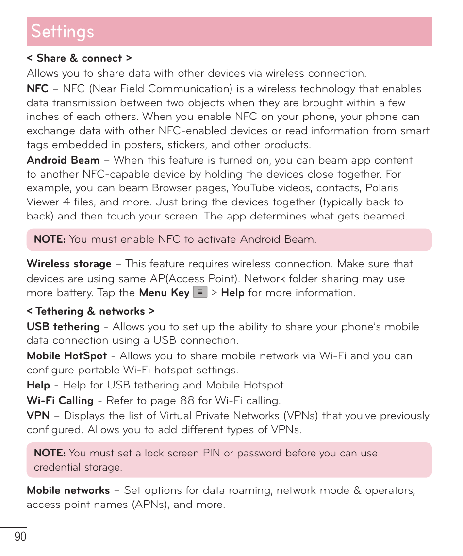 Settings | LG D520 User Manual | Page 92 / 139