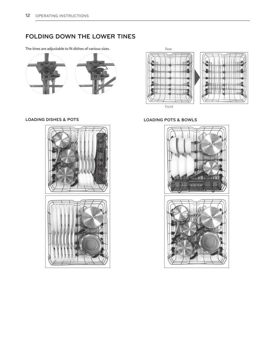 Folding down the lower tines | LG LDS5040BB User Manual | Page 12 / 80