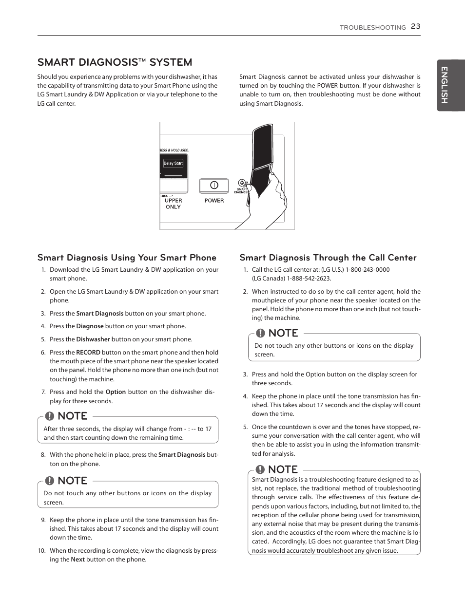 Smart diagnosis™ system, Smart diagnosis using your smart phone, Smart diagnosis through the call center | LG LDS5040BB User Manual | Page 23 / 80