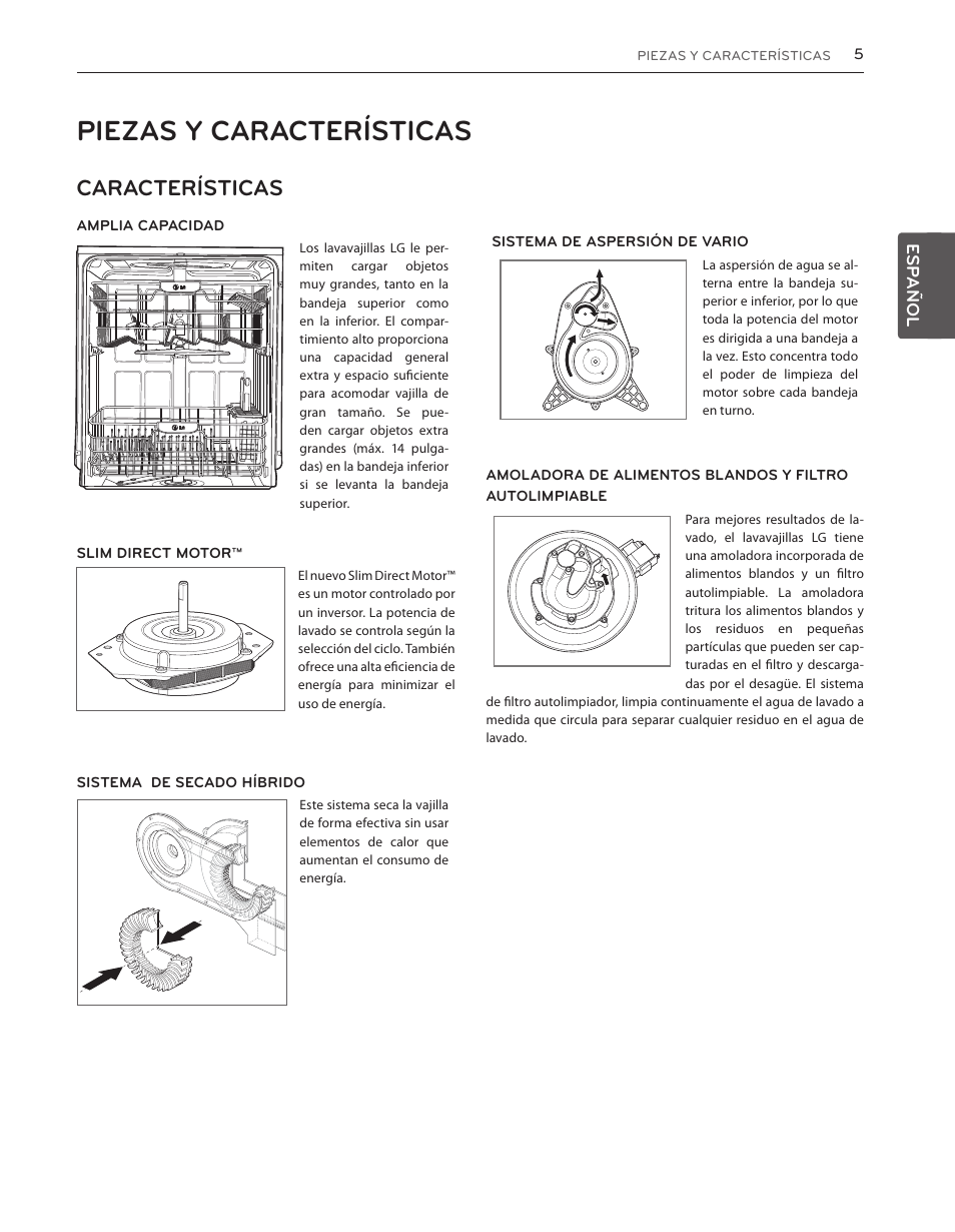 Piezas y características, Características | LG LDS5040BB User Manual | Page 31 / 80