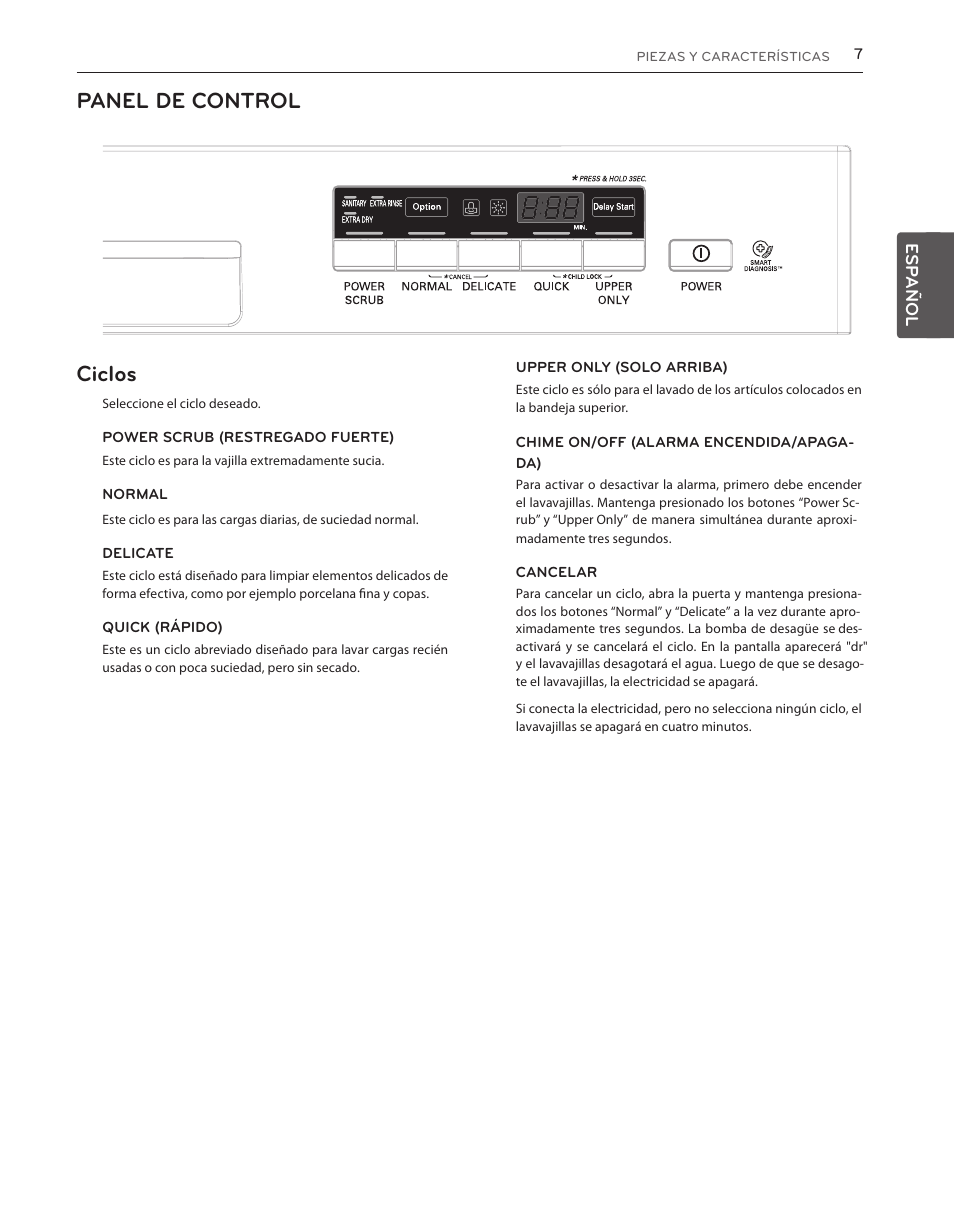 Panel de control ciclos | LG LDS5040BB User Manual | Page 33 / 80