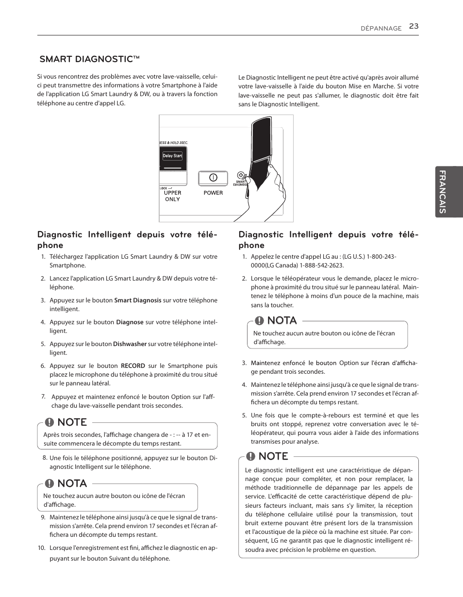 Nota, Diagnostic intelligent depuis votre télé- phone, Smart diagnostic™ (diagnostic intelligent) | LG LDS5040BB User Manual | Page 75 / 80