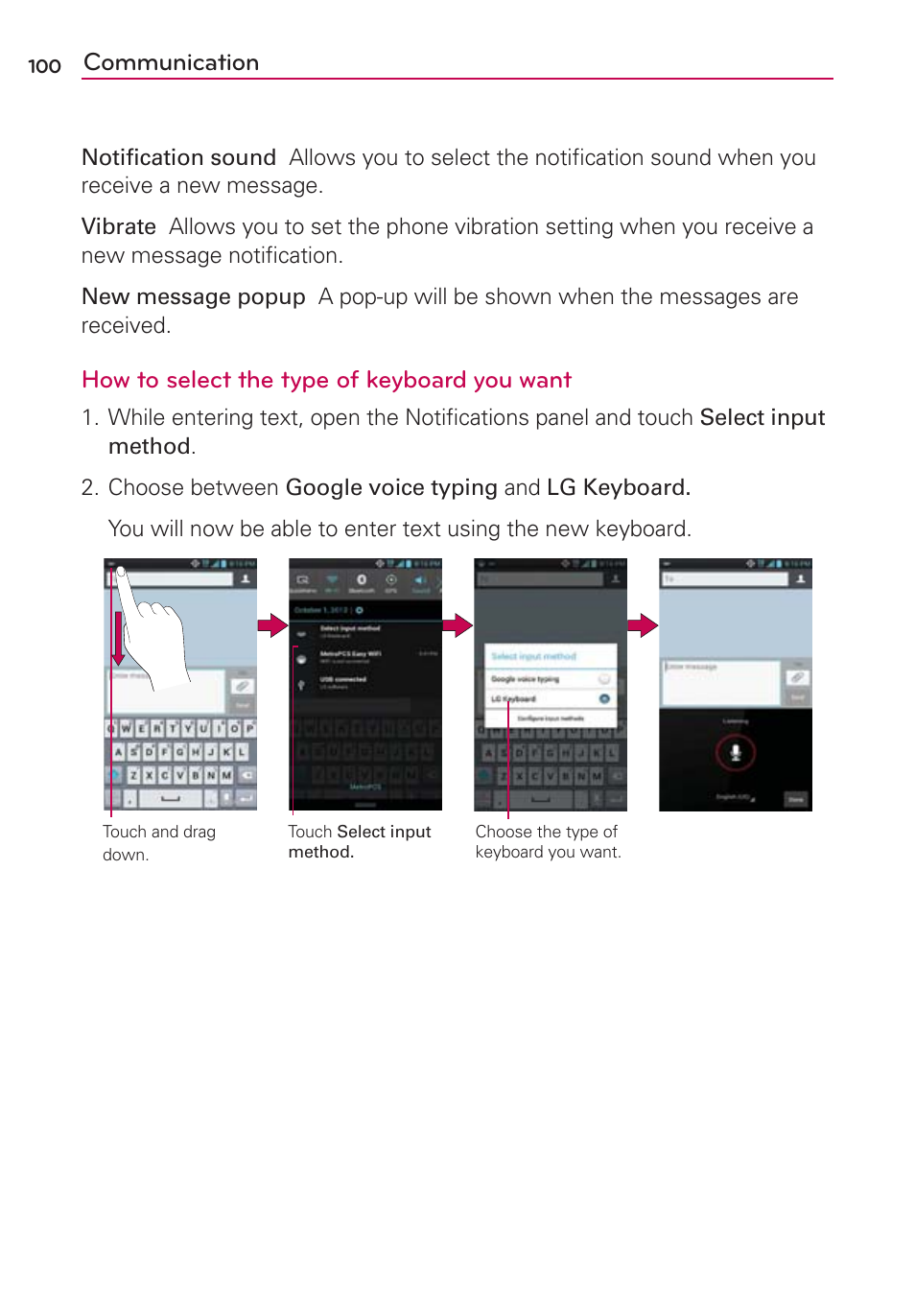 Communication, How to select the type of keyboard you want | LG LGMS870 User Manual | Page 102 / 210