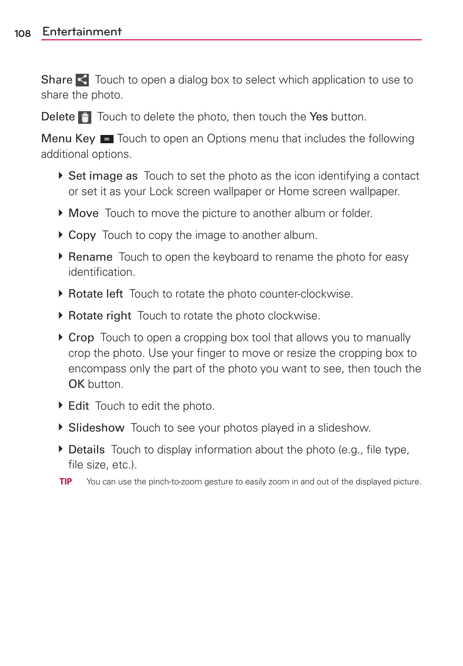 Entertainment | LG LGMS870 User Manual | Page 110 / 210