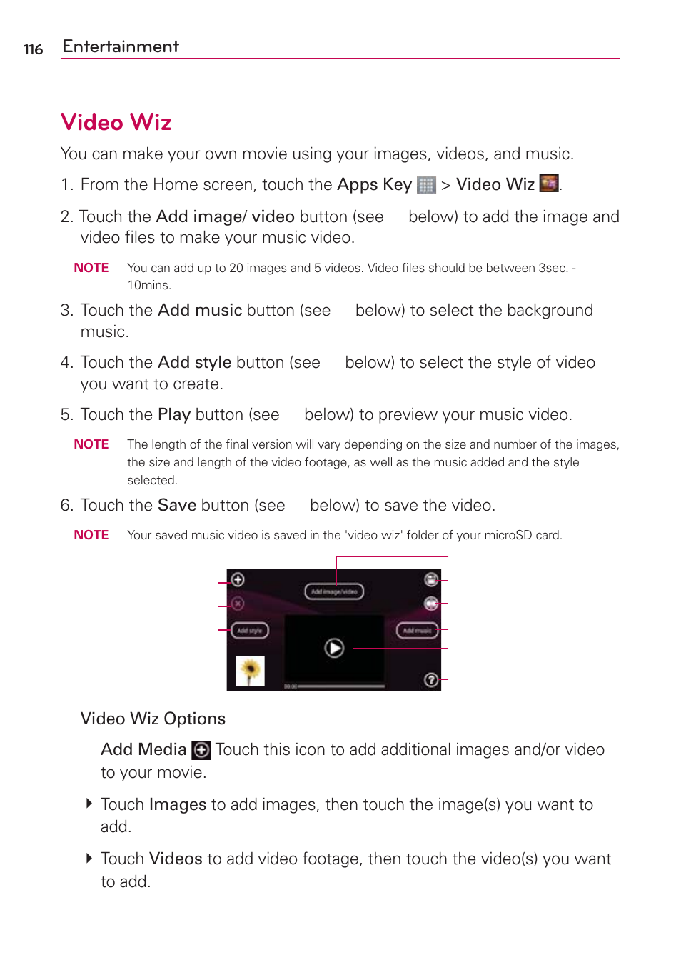 Video wiz, Entertainment | LG LGMS870 User Manual | Page 118 / 210