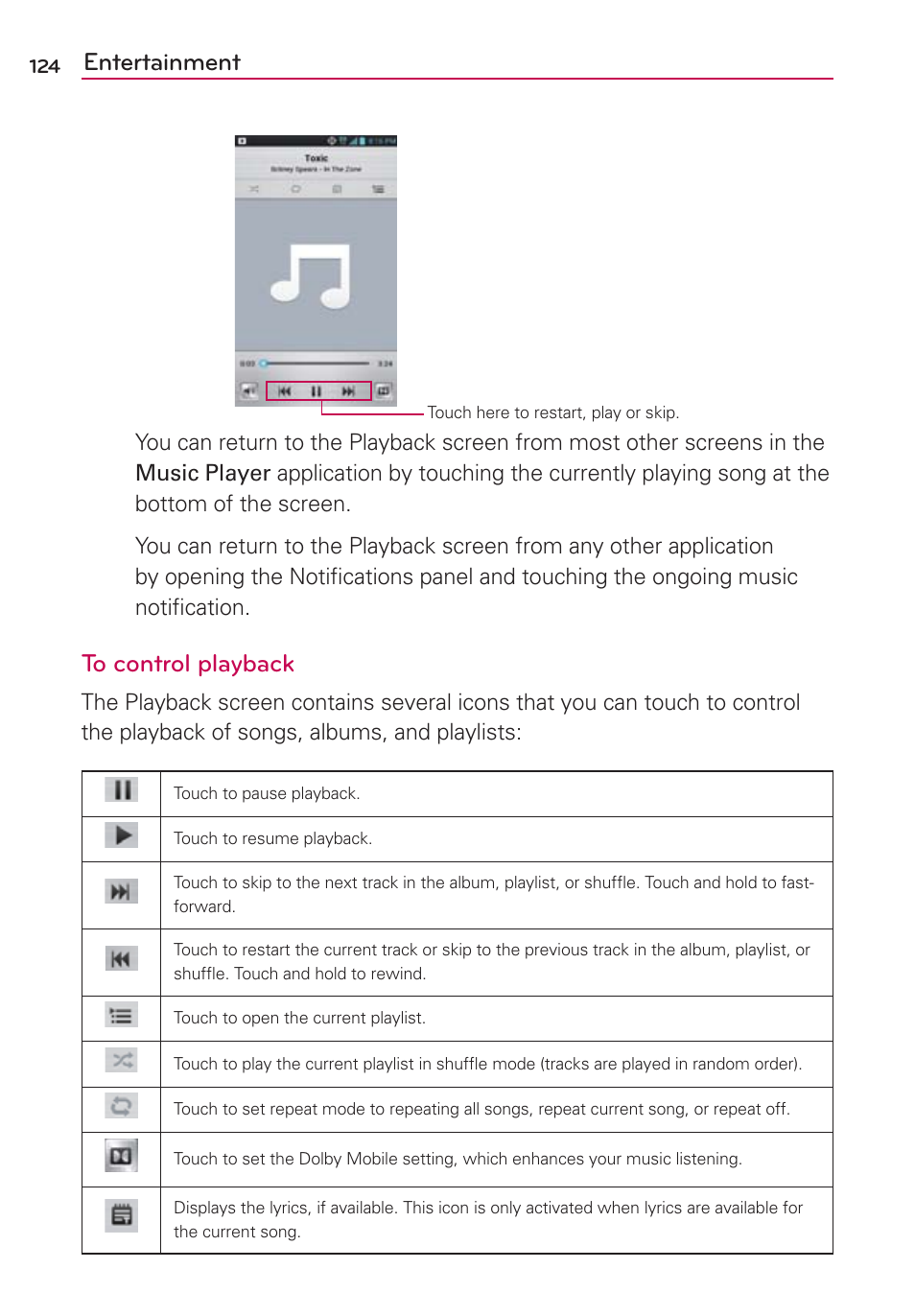 Entertainment | LG LGMS870 User Manual | Page 126 / 210