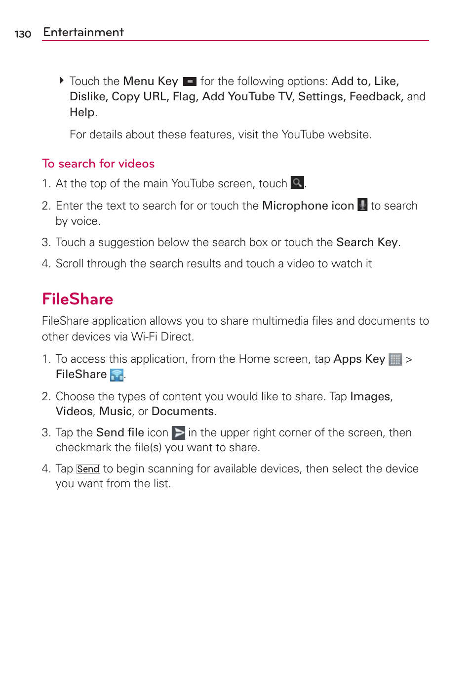 Fileshare | LG LGMS870 User Manual | Page 132 / 210