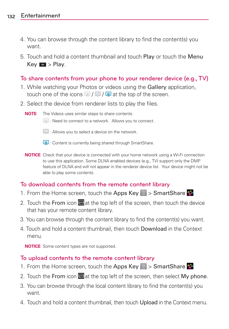 Entertainment | LG LGMS870 User Manual | Page 134 / 210