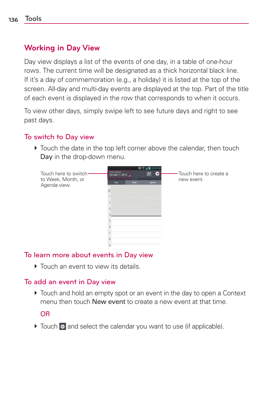 Working in day view | LG LGMS870 User Manual | Page 138 / 210