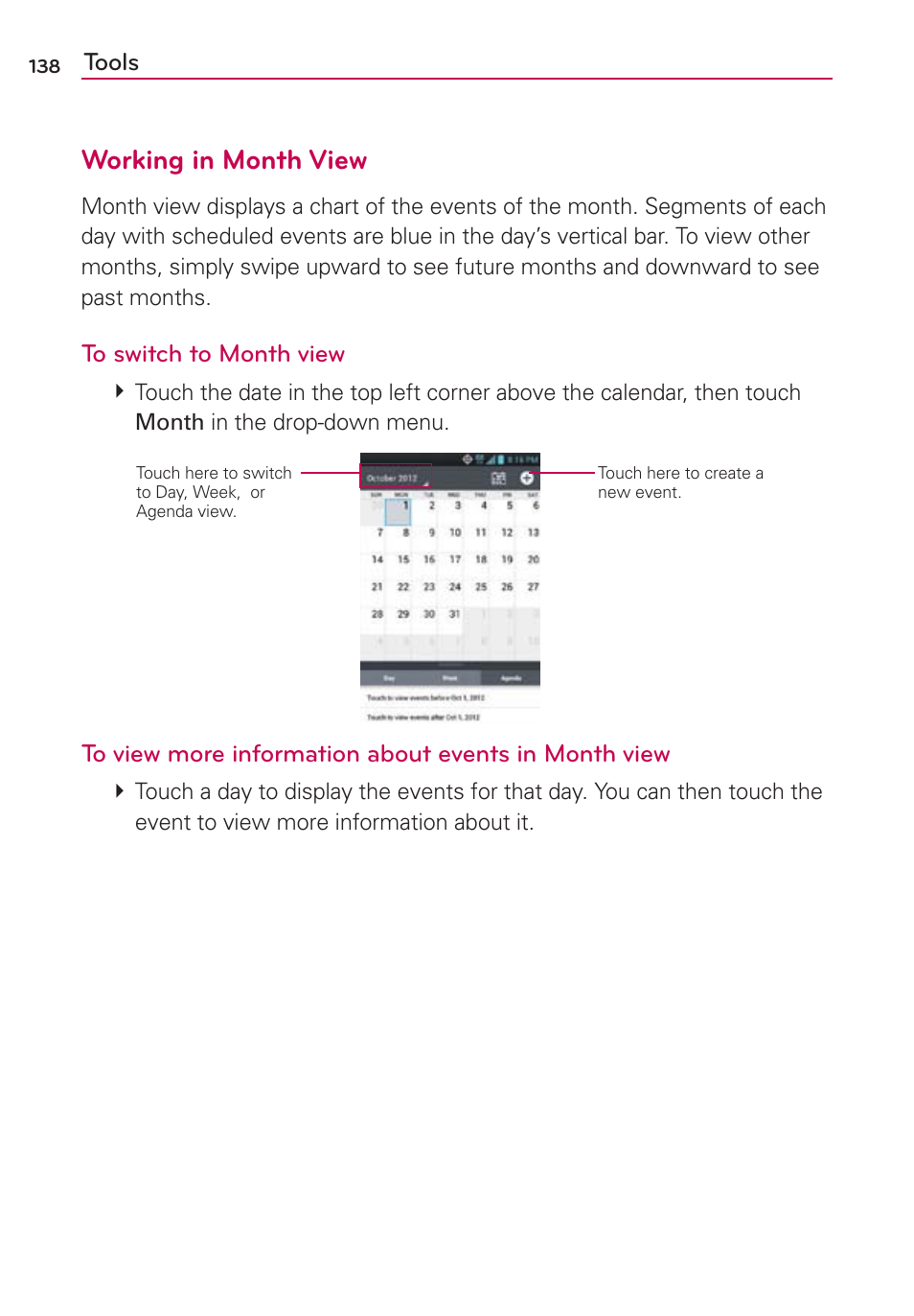 Working in month view | LG LGMS870 User Manual | Page 140 / 210