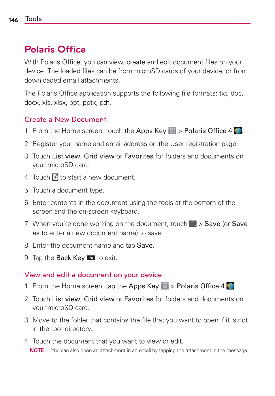 Polaris ofﬁce | LG LGMS870 User Manual | Page 148 / 210