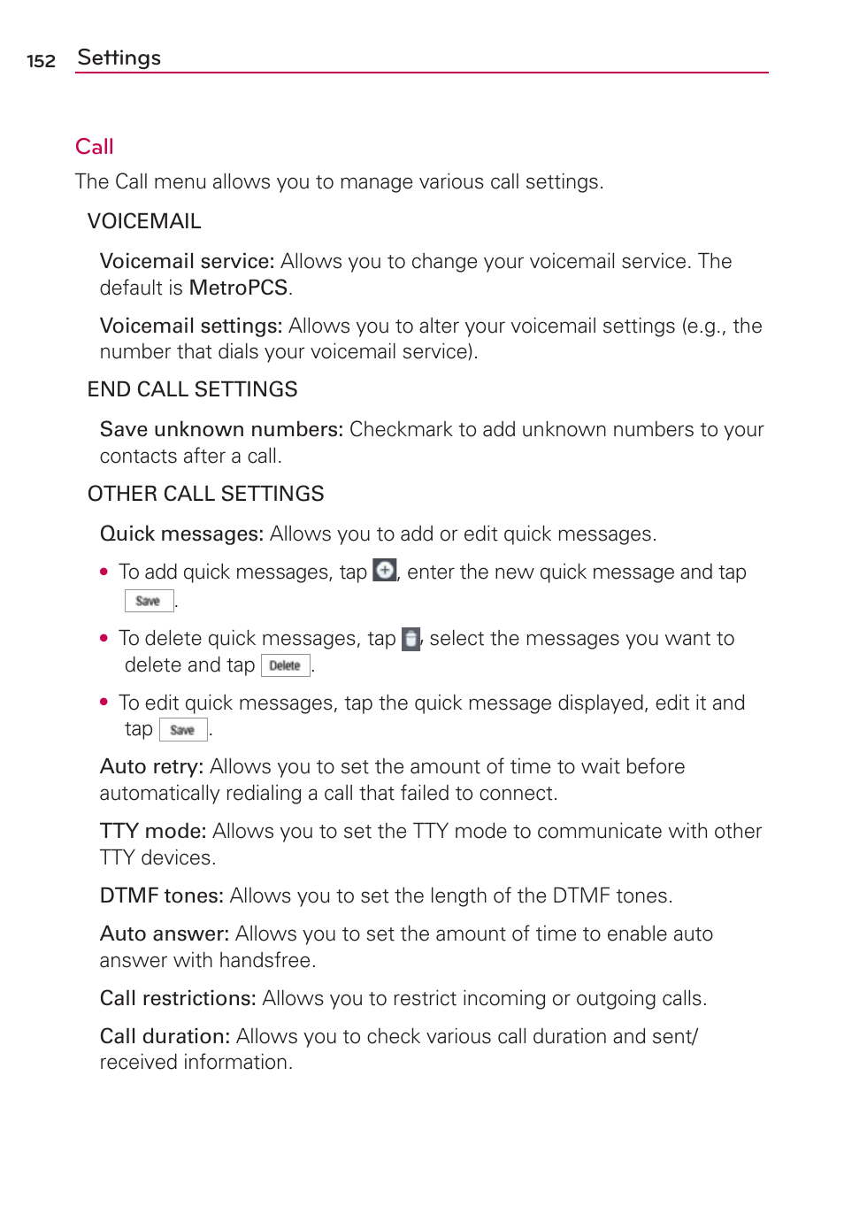 Settings call | LG LGMS870 User Manual | Page 154 / 210