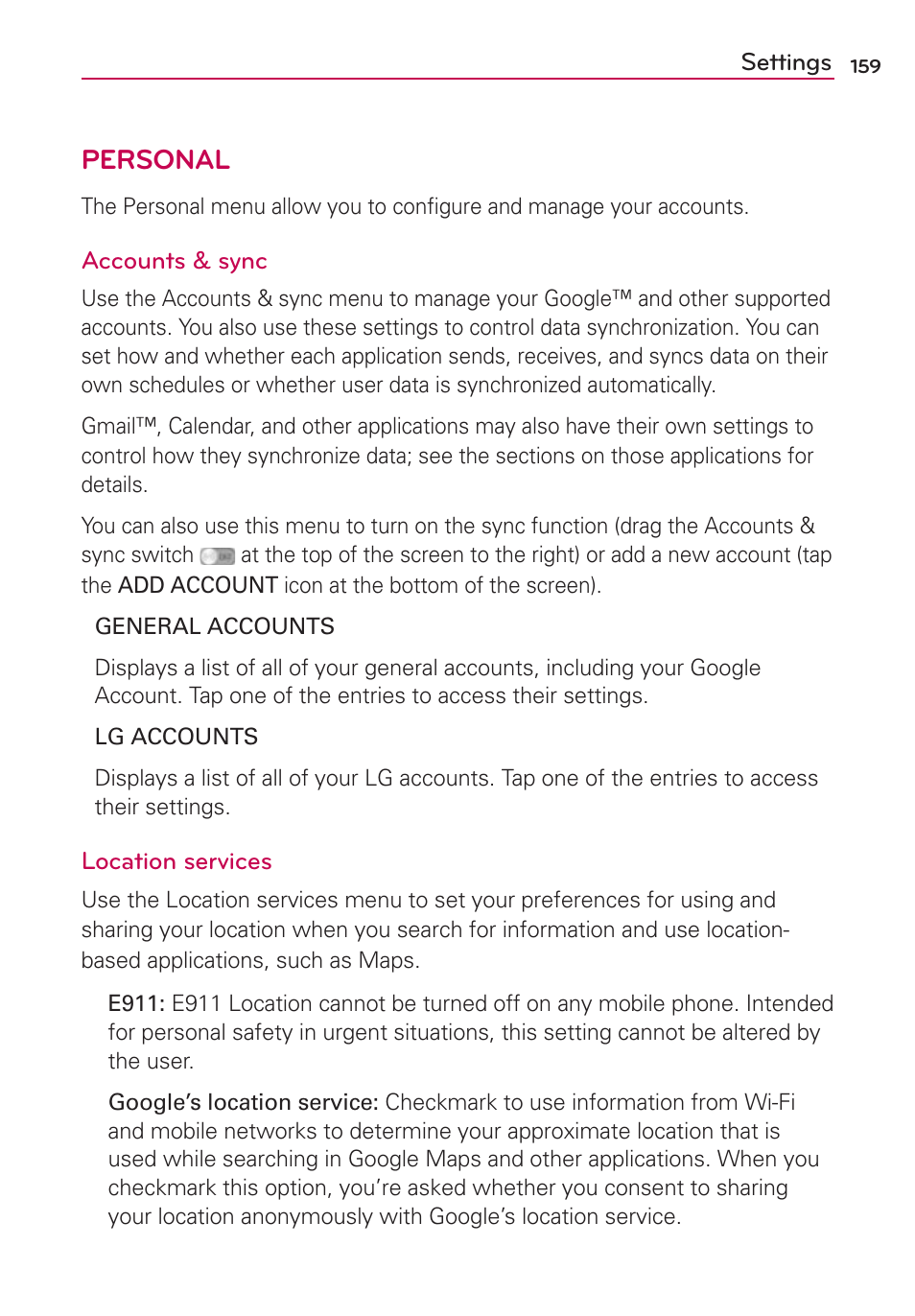 Personal | LG LGMS870 User Manual | Page 161 / 210