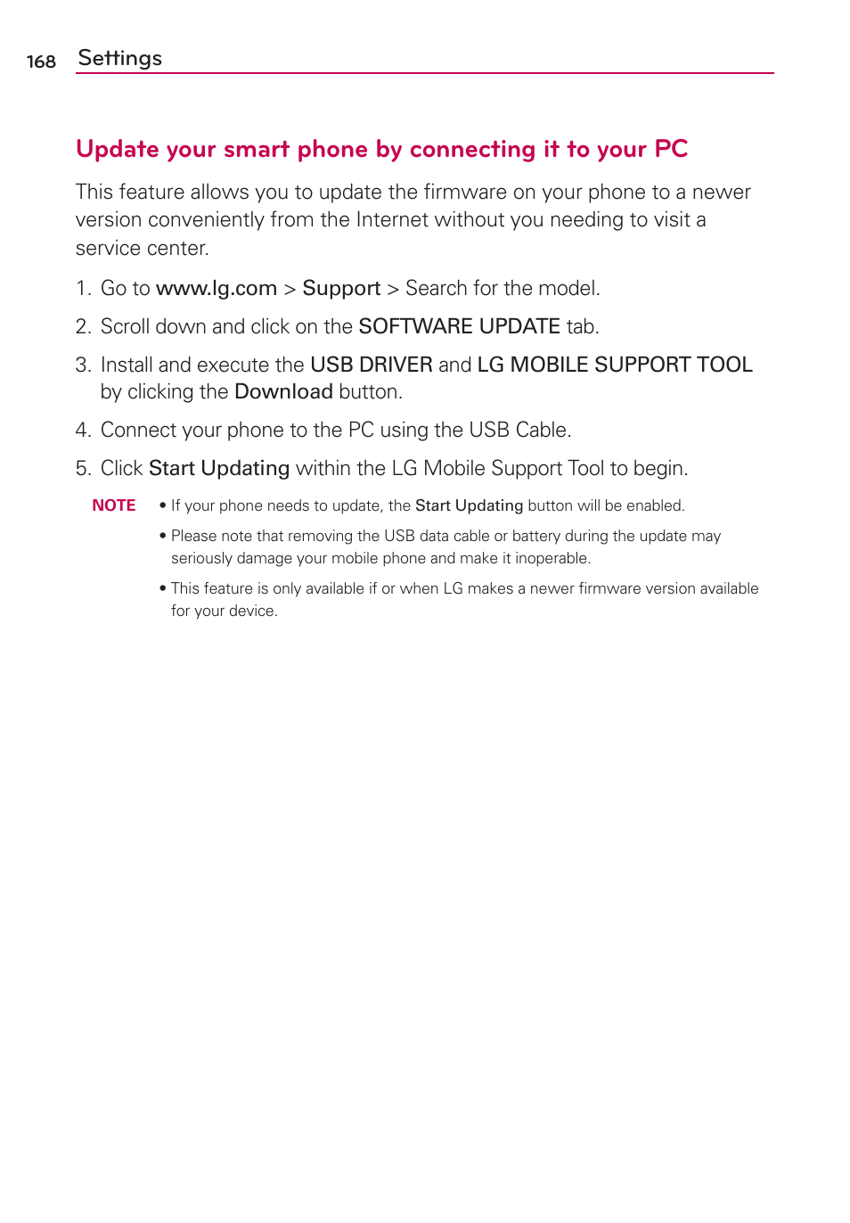 Settings | LG LGMS870 User Manual | Page 170 / 210