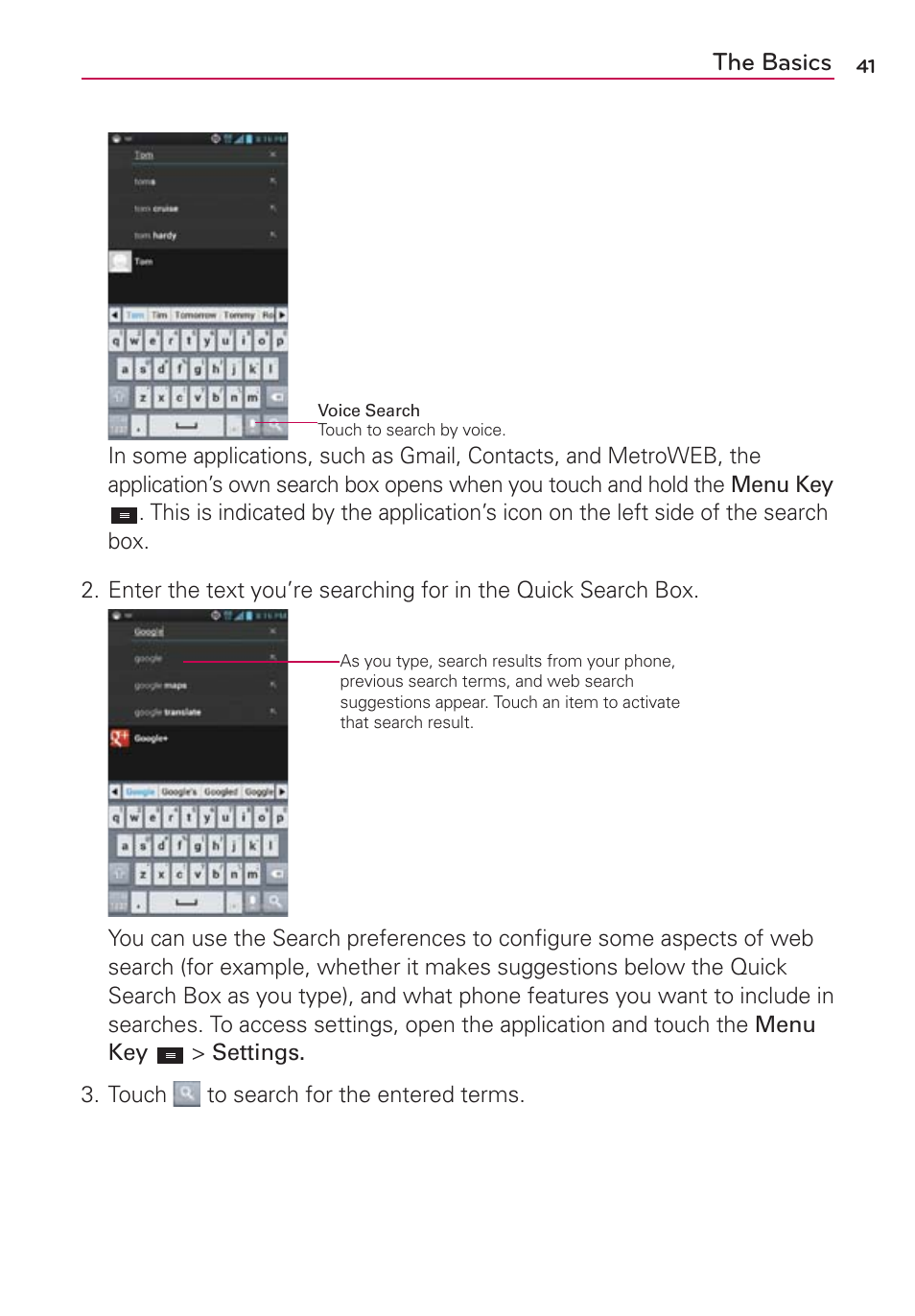 The basics | LG LGMS870 User Manual | Page 43 / 210