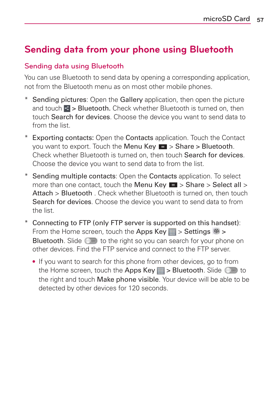 Sending data from your phone using bluetooth | LG LGMS870 User Manual | Page 59 / 210