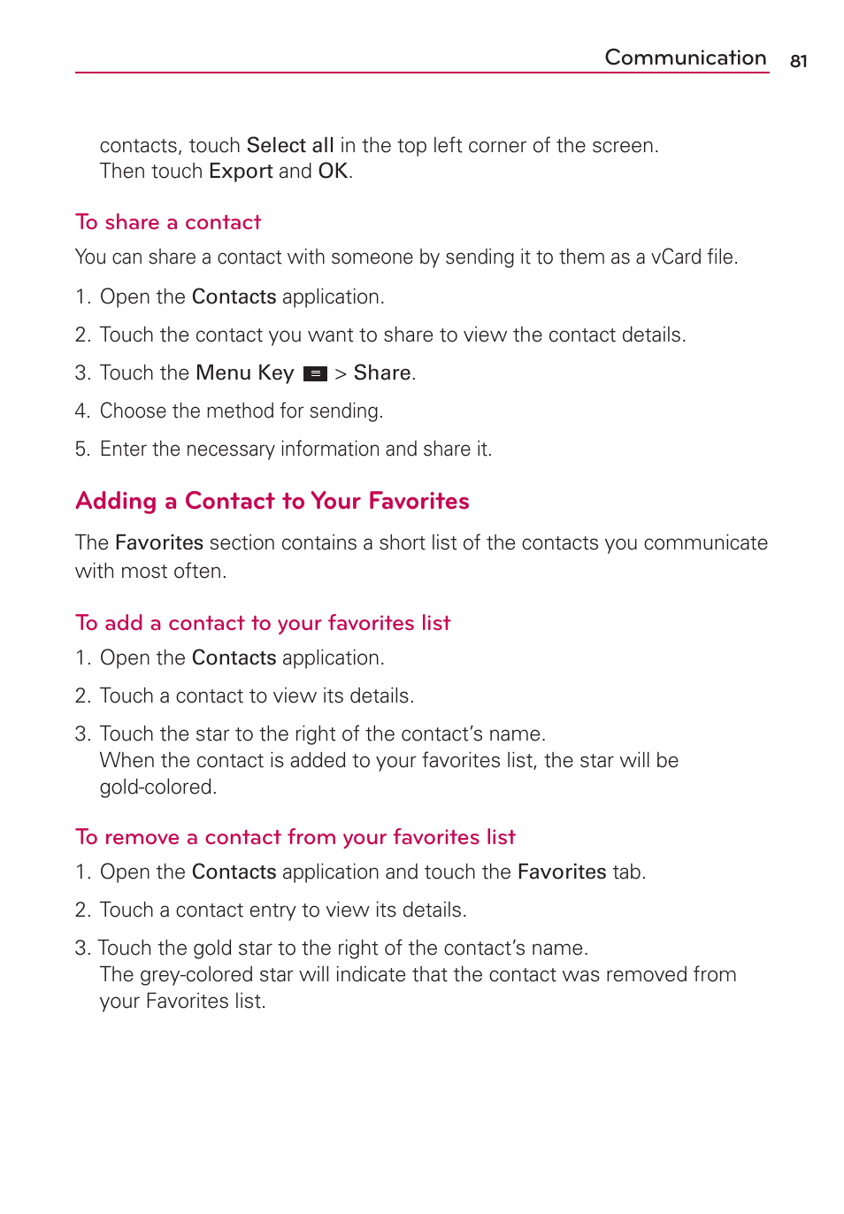 Adding a contact to your favorites | LG LGMS870 User Manual | Page 83 / 210